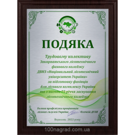 Нагородний диплом, плакетка нагородна