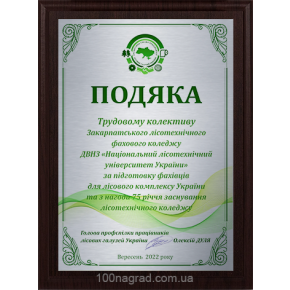 Нагородний диплом, плакетка нагородна